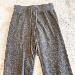 High Rise Grey Ribbed Knit Leggings